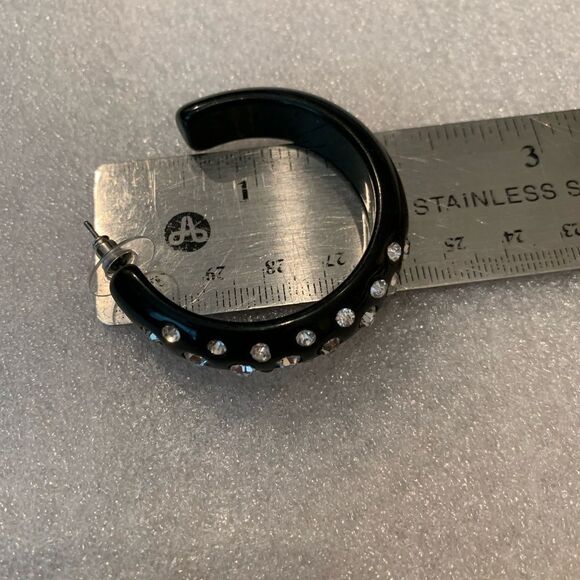 Large Huggie Hoop black Rhinestone Earrings - Picture 8 of 8